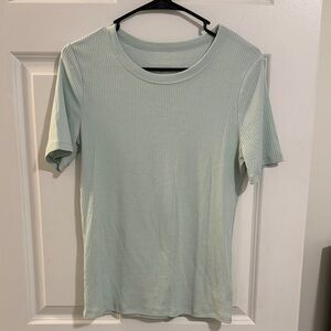 A New Day Light Green Ribbed Short Sleeve Top